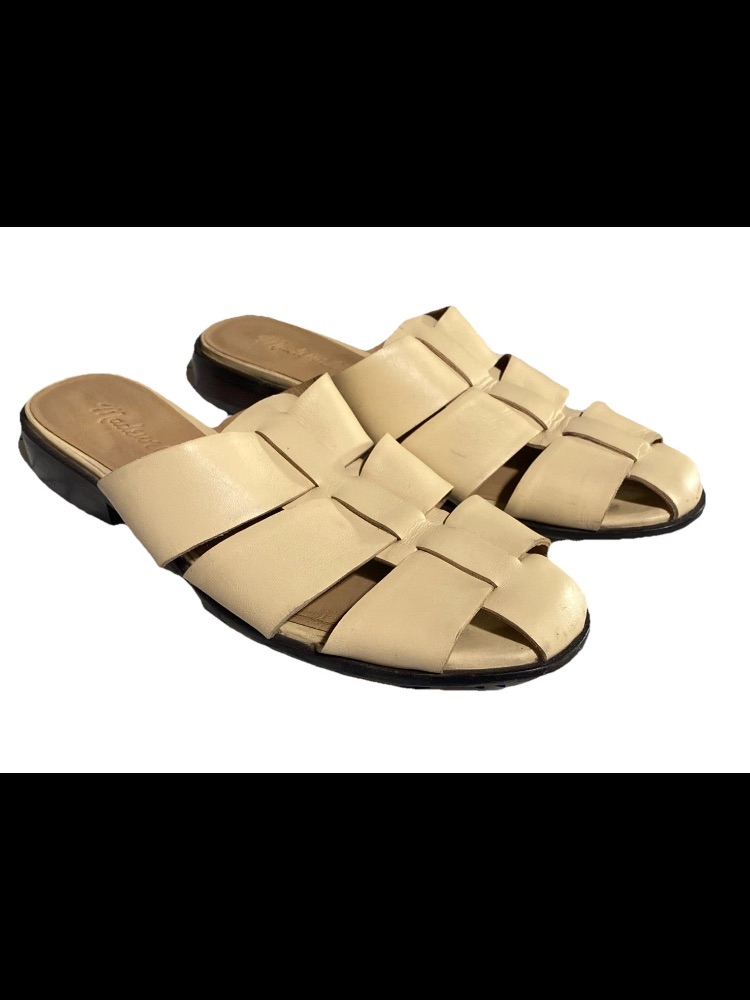 Madewell The Dixson Fisherman Mule Leather Flats Sz 8 Buttered Scone $128 Nk034